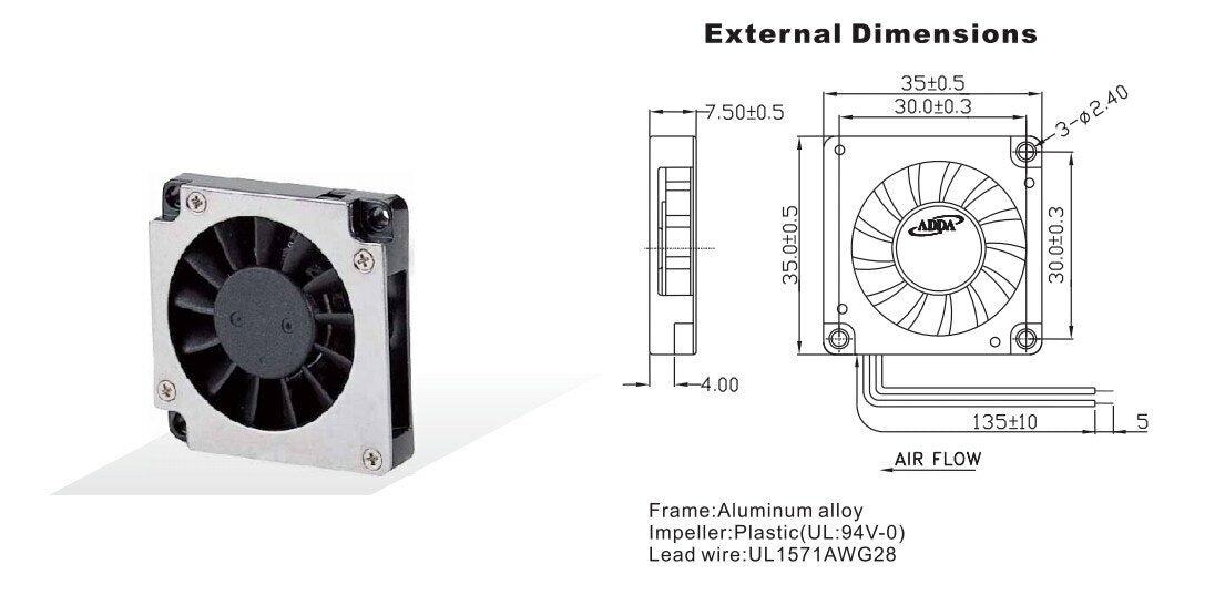 NEW ADDA AB3505LX-QB0 3507 DC 5V 0.1A 3.5CM Blower turbine cooling fan