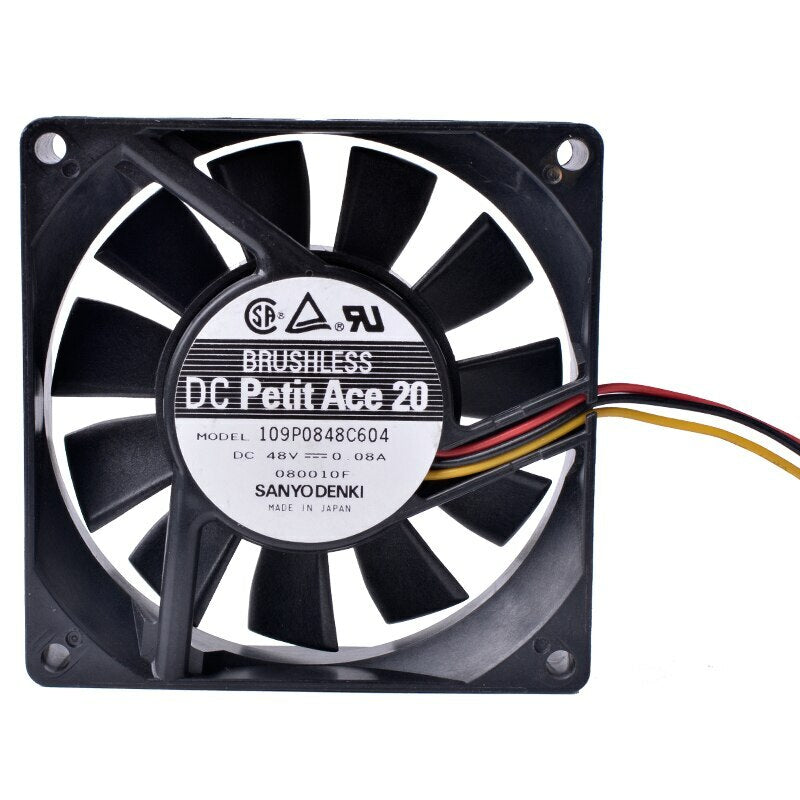 SANYO 8020 48V 0.08A 109P0848C604 3pin double ball 8CM silent cooling fan