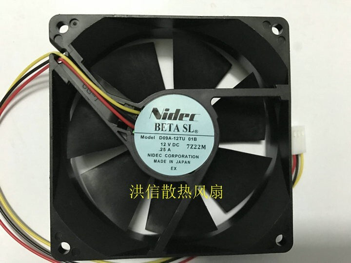 NIDEC 9025 D09A-12TU 01B DC12V0.25A 90mm cooling fan 3pin