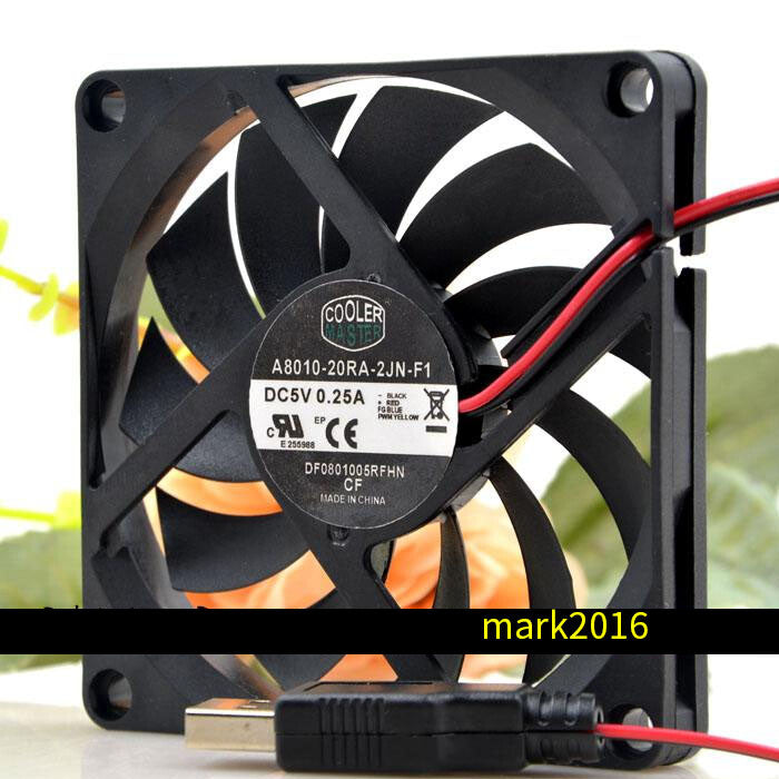 A8010-20RA-2JN-F1 Ultra-thin Mute Cooling Fan USB DC 5V 0.25A 8010 8cm 2 Wires