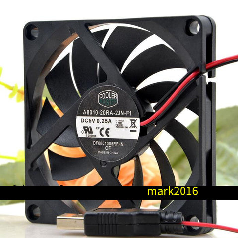 A8010-20RA-2JN-F1 Ultra-thin Mute Cooling Fan USB DC 5V 0.25A 8010 8cm 2 Wires