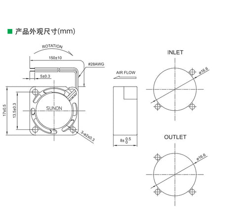 2pcs MF17080V2-1000C-A99 For Sunon 1708 5V 1.7cm 17mm Microchip Cooling USB Fan