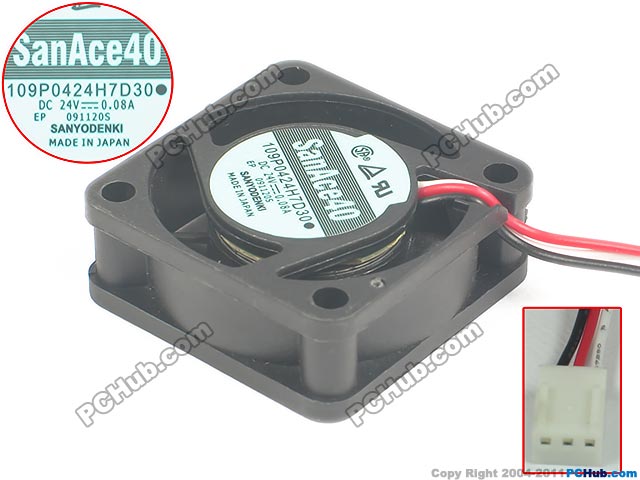 SANYO 109P0424H7D30 DC 24V 0.08A 40x40x15mm Server Square fan