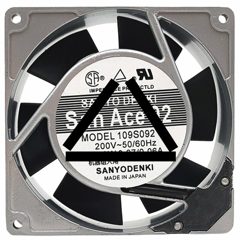 Sanyo Denki 109S092 AC 200V 0.07/0.06A 11/10W Impedance Protected Cooling Fan