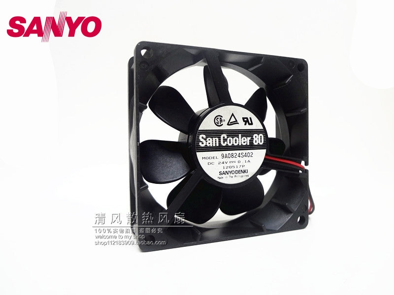 SANYO new 8025 8CM drive axial fan 24V 0.1A 9A0824S402 double ball 80*80*25mm