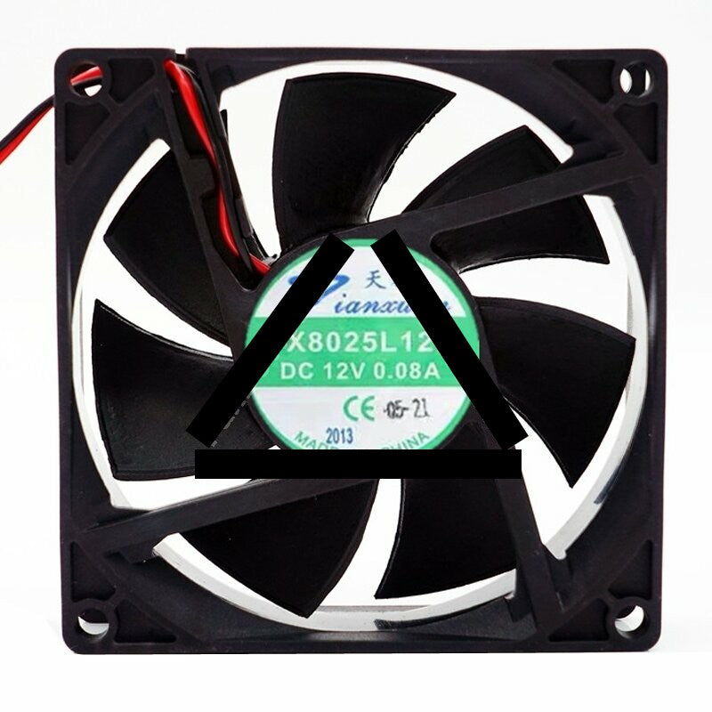 TianXuan TX8025L12S DC 12V 0.08A 2 Wires Axial Cooling Fan
