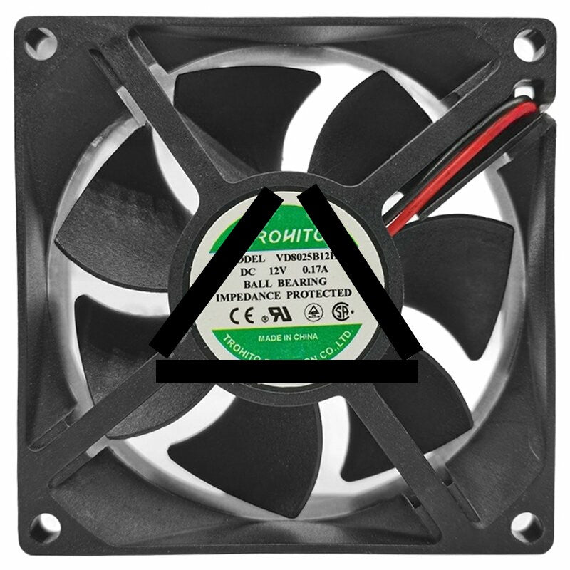 TROHITO VD8025B12H DC 12V 0.17A Ball Bearing Impedance Protected Axial Fan